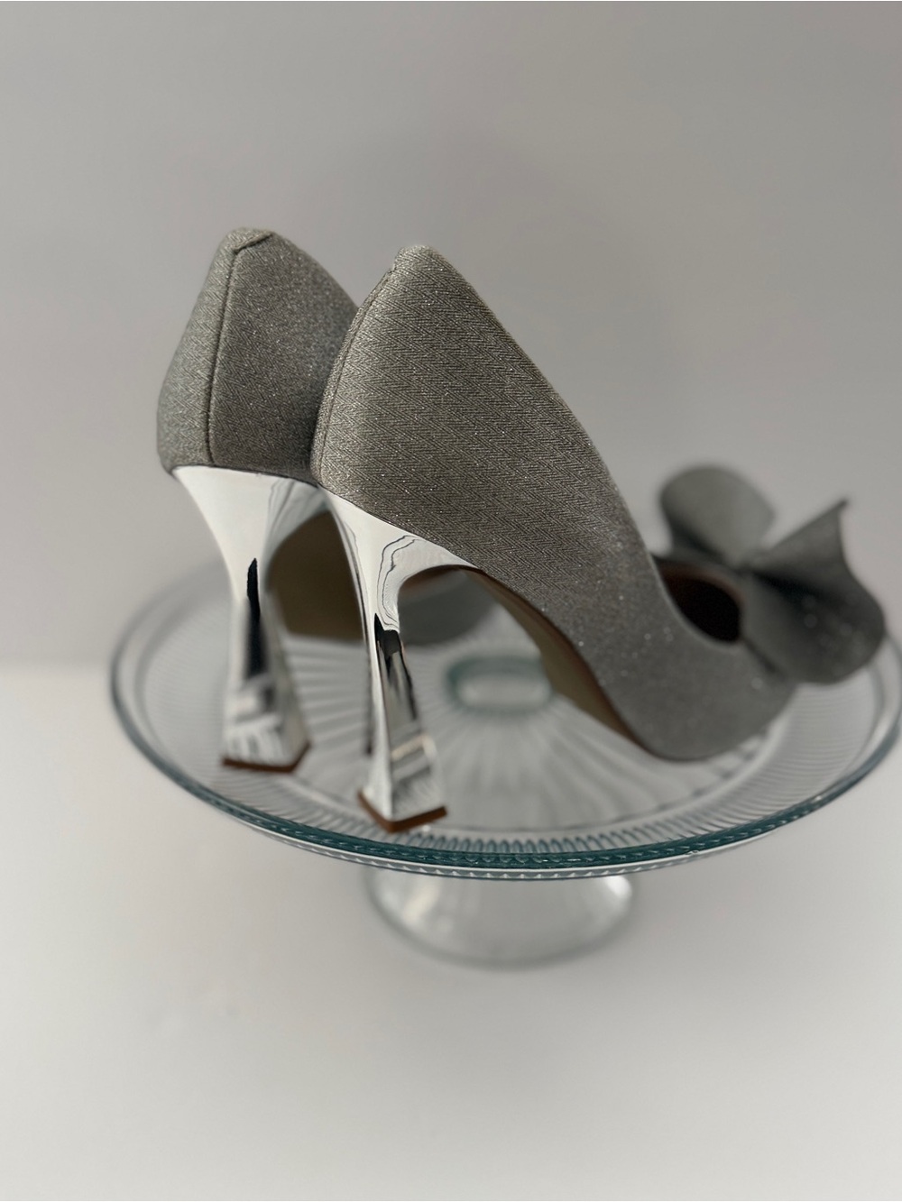 Betsey Johnson Silver Glitter Pointed-Toe D'Orsay Bow Pumps - Picture 5 of 12